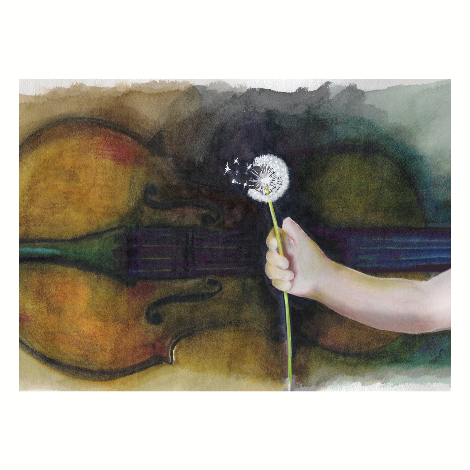Artwork by Gina Mikel: Dandelion, Violin, Child's Hand, Taraxacum officinale