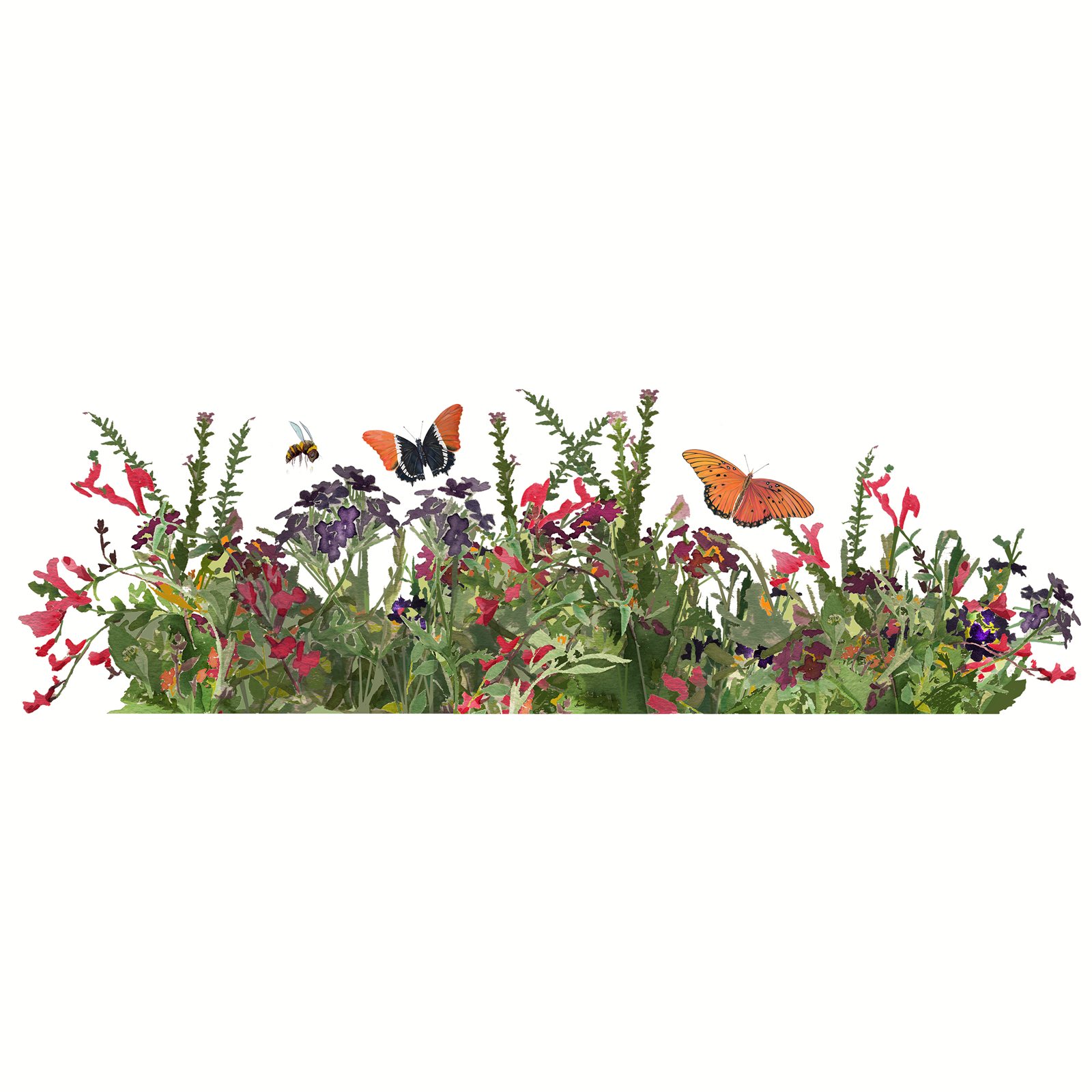 Artwork by Gina Mikel: Wildflowers, Bees, Gulf Fritillary, Rusty