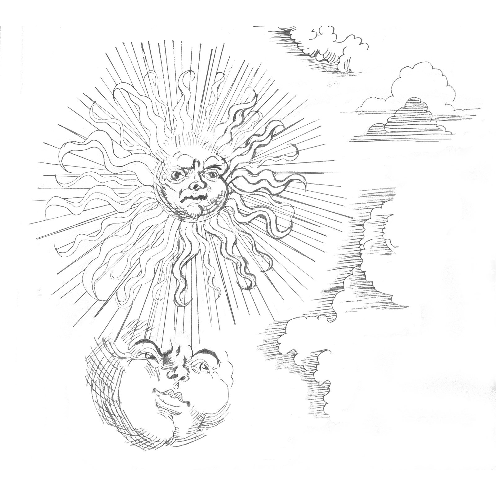 Artwork by Gina Mikel: Wind Cherub & Clouds