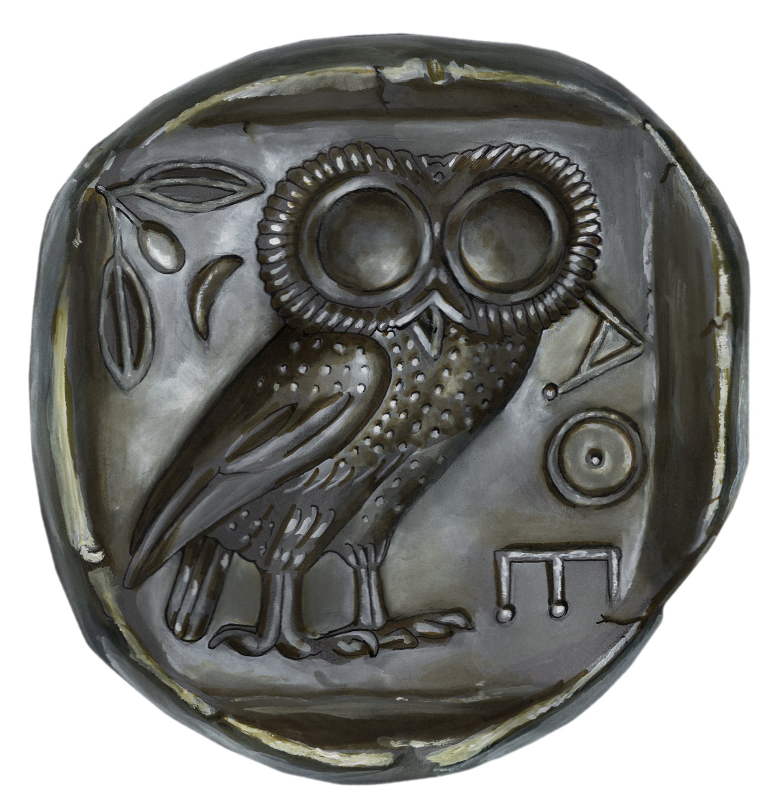 Artwork by Gina Mikel: Athenian Owl, Athene noctua