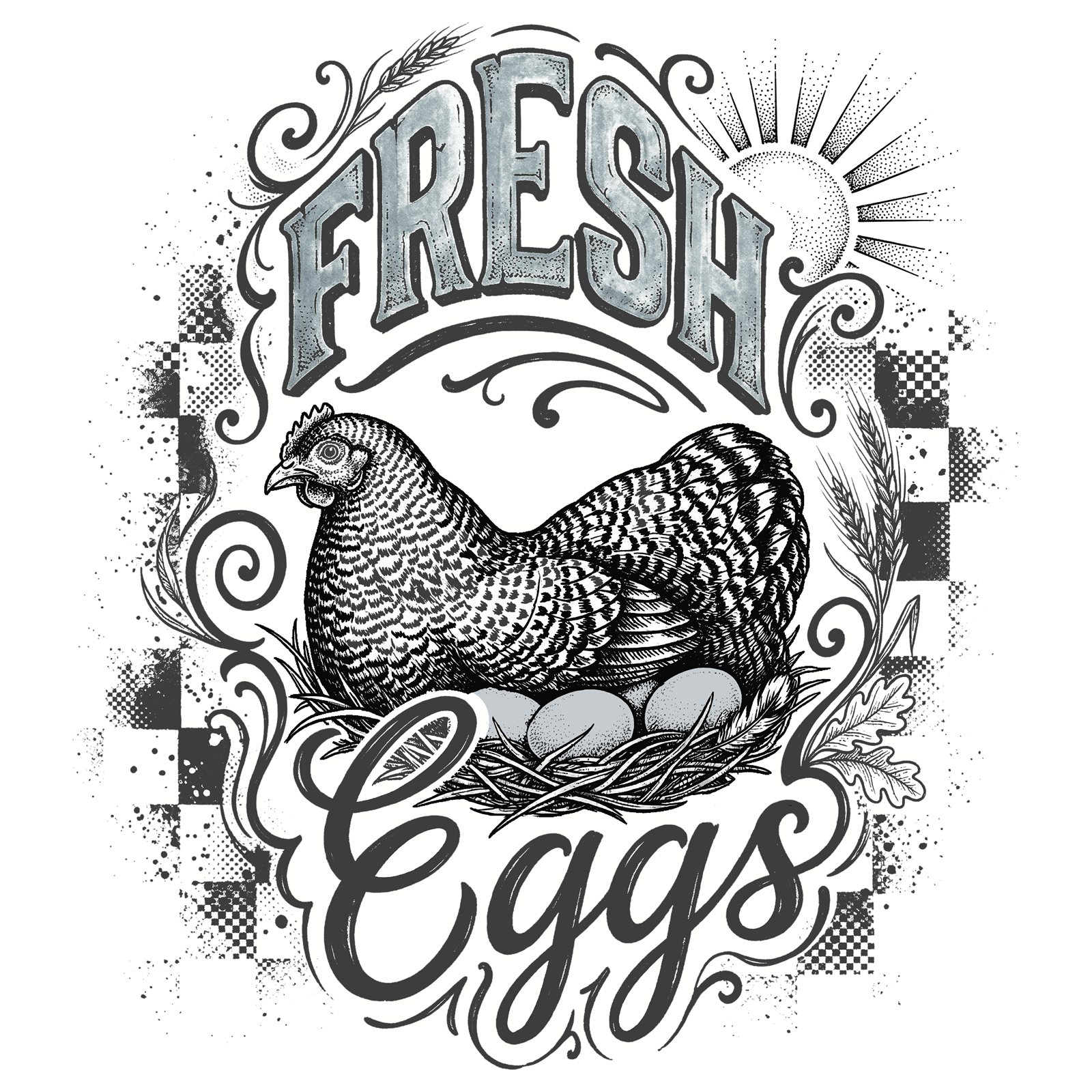 Artwork by Gina Mikel: Chicken & Eggs, Gallus gallus domesticus