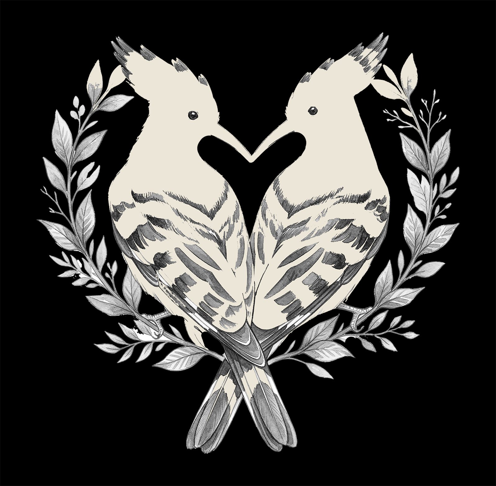 Artwork by Gina Mikel: Hoopoes - Heart, Upupa epops