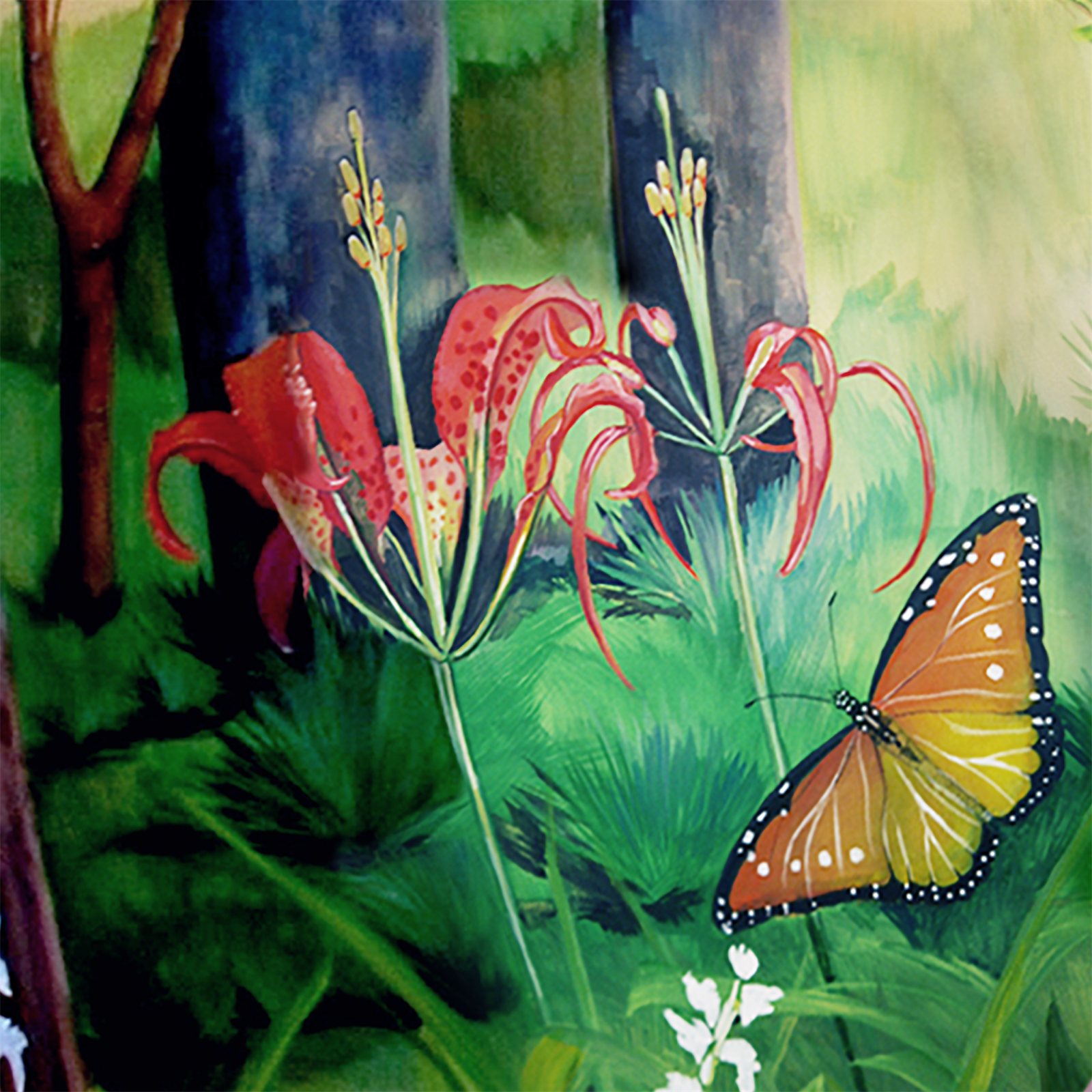 Artwork by Gina Mikel: Pine Lilly - Freshwater Mural, Lilium catesbaei