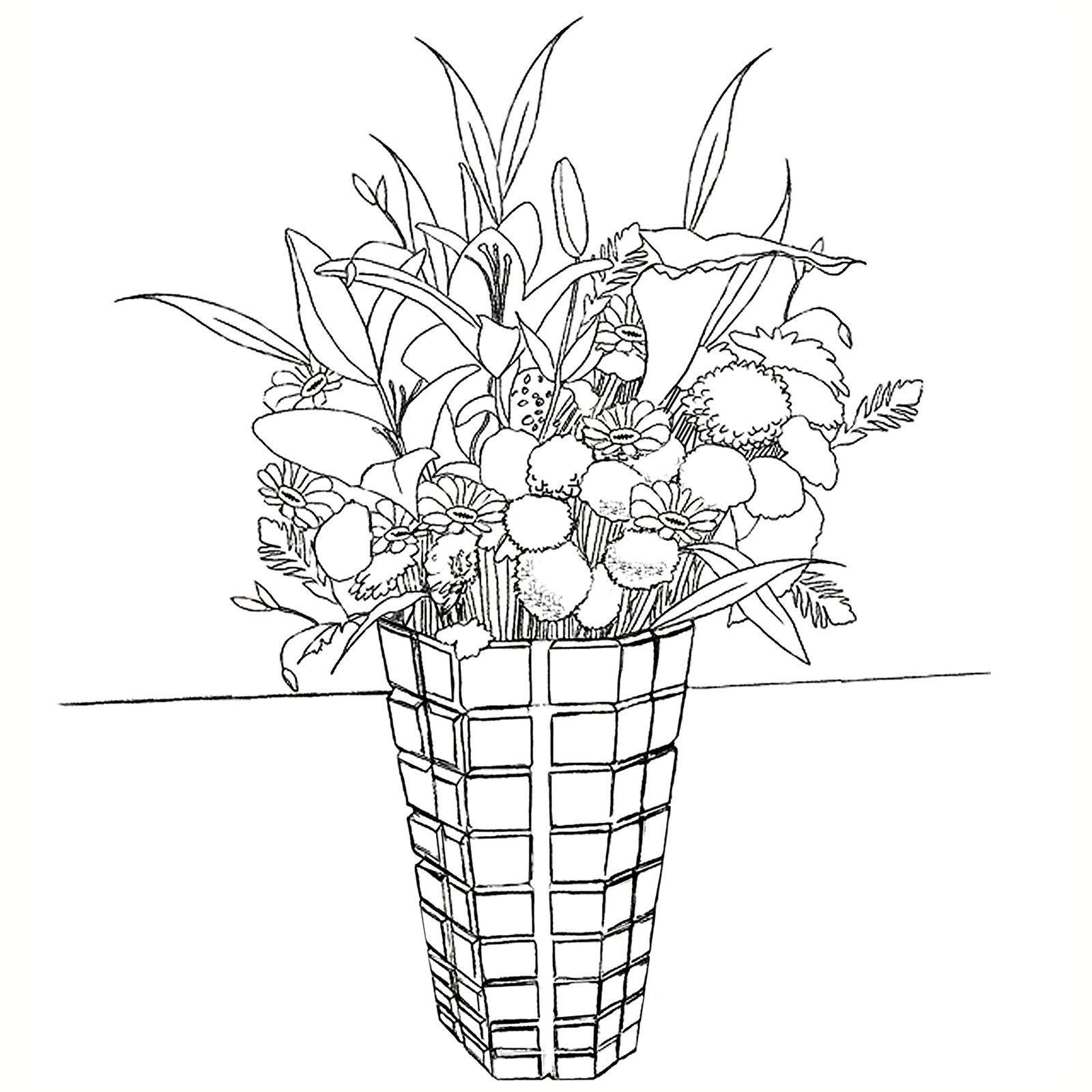 Artwork by Gina Mikel: Vase - Bouquet for Coloring Book, Angiosperms
