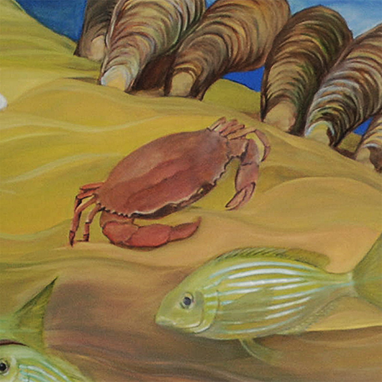 Artwork by Gina Mikel: Crab - Stone - Saltwater Mural, Menippe mercenaria
