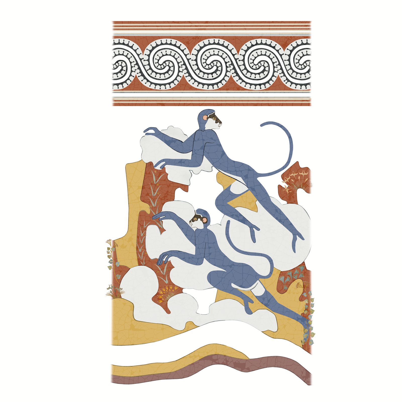 Artwork by Gina Mikel: Langurs at Akrotiri, Semnopithecus entellus