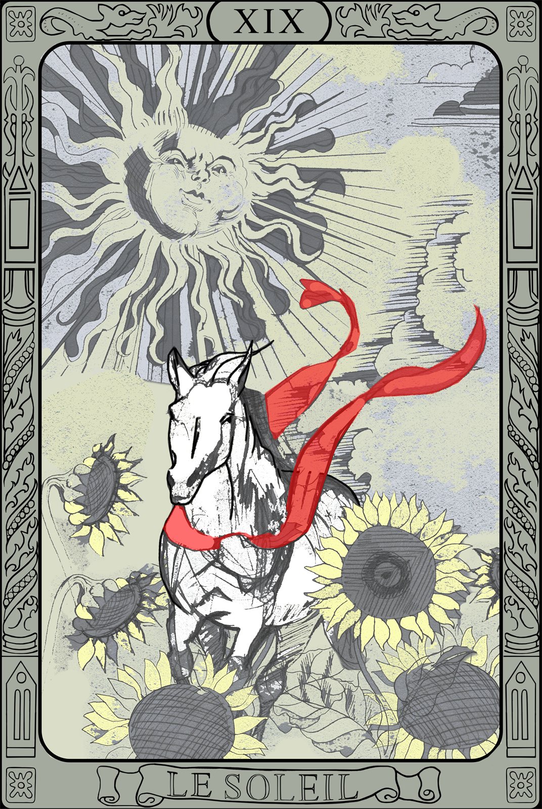 Artwork by Gina Mikel: Sun Tarot, Equus ferus caballus